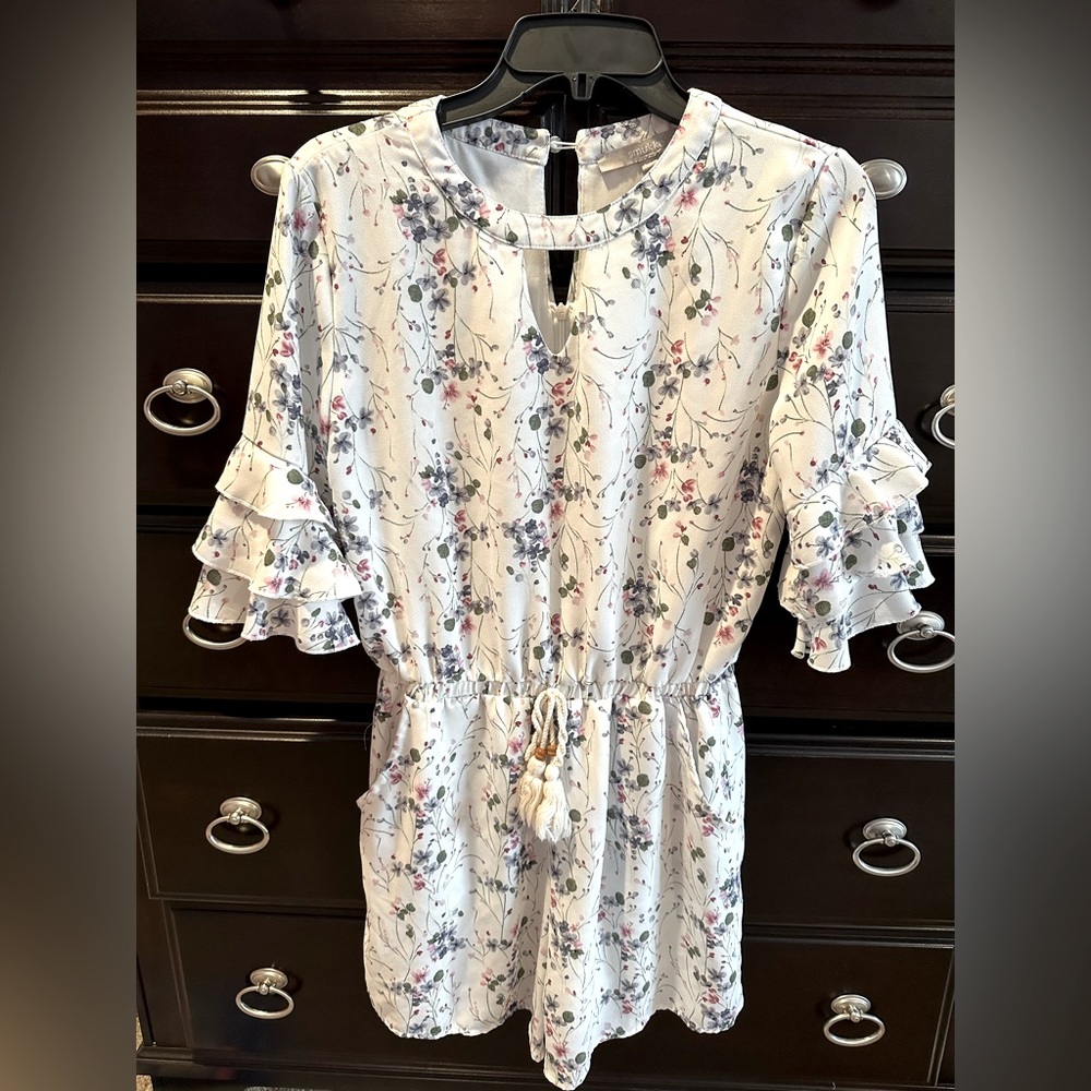 Big Girls Tween Floral Printed Tier Ruffle Sleeves Romper